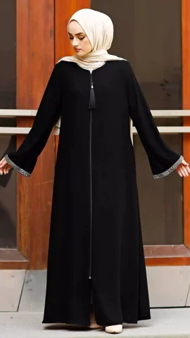 Black Nida Zipper Abaya For Women