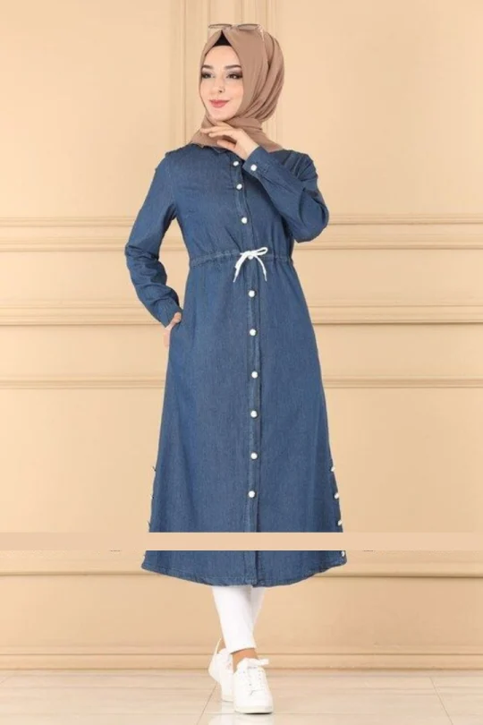 FashionSense Dark Blue Denim Coat for Women - Stylish Outerwear for All Seasons
